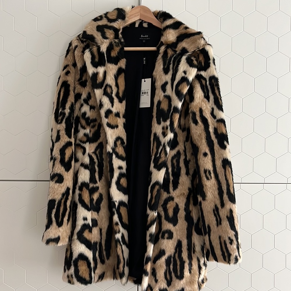 Leopard Print Faux Fur Coat - Beige/Tan - Picture 6 of 13